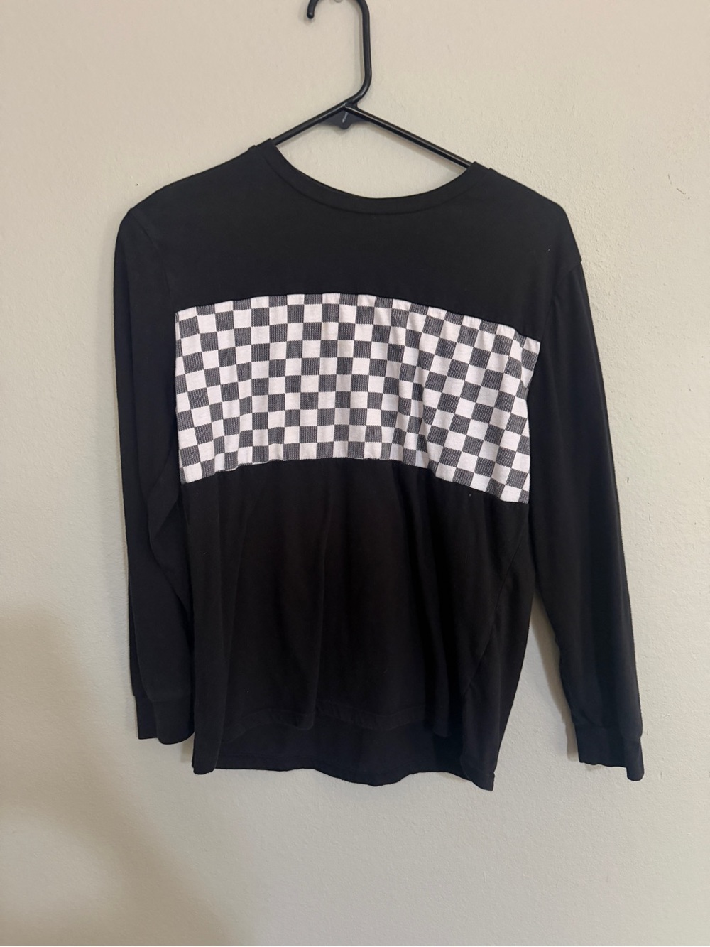 art class Black Crewneck Sweater with White Checker Panel
